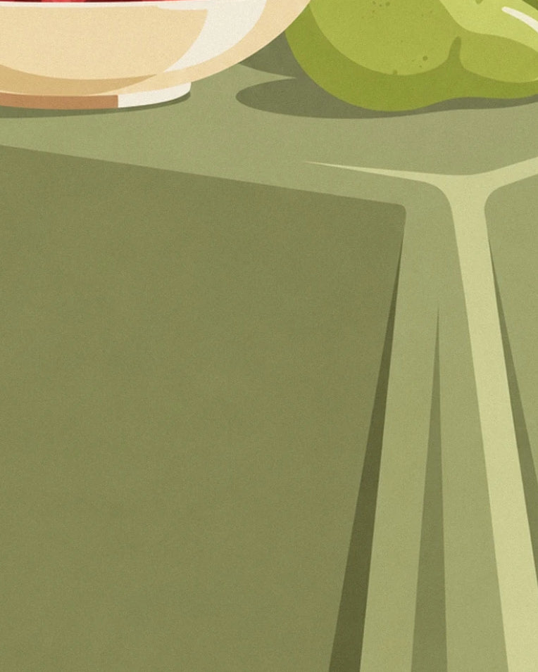 Poster Stillleben, Schale mit roten Früchten und Birnen: Detail in Nahaufnahme