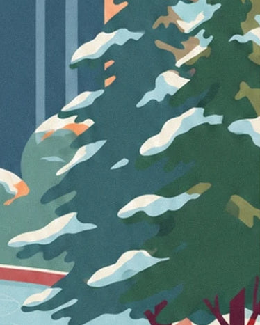 Les branches des sapins vert sombre chargées de neige à Central Park