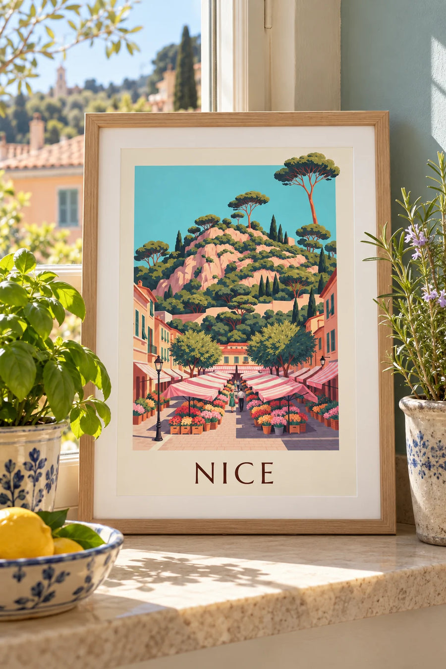 Poster Blumenmarkt am Cours Saleya in Nizza: Kleinformat A4 gerahmt