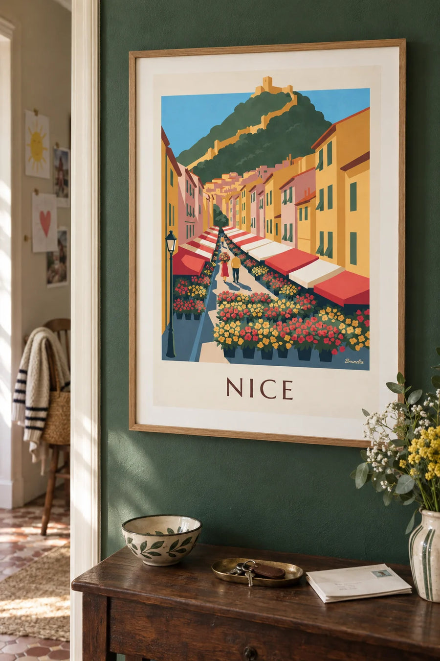 Poster of the Cours Saleya flower market in Nice: framed on the wall
