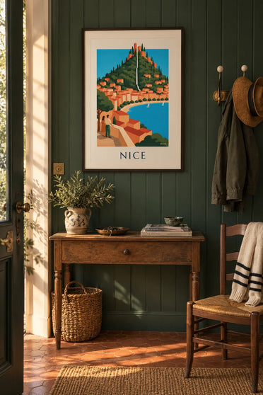 Poster of the Castle Hill waterfall and the Bay of Angels in Nice: framed on the wall