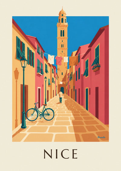 Poster Fahrrad in einer gepflasterten Gasse der Altstadt von Nizza: das ganze Poster