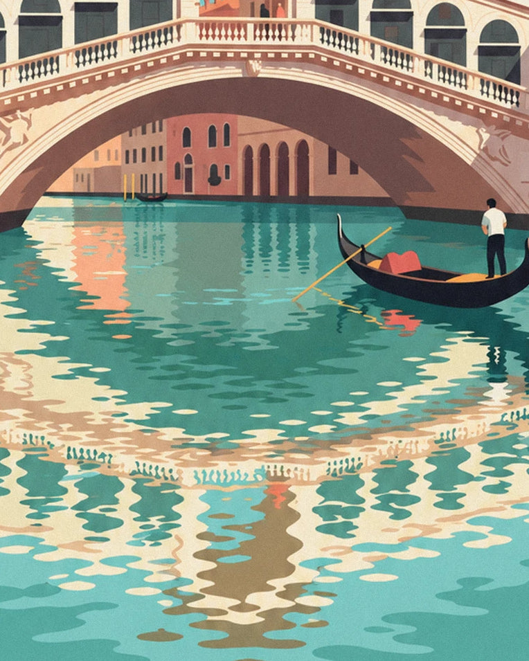 Poster Ponte di Rialto e gondola sul Canal Grande a Venezia: dettaglio in primo piano