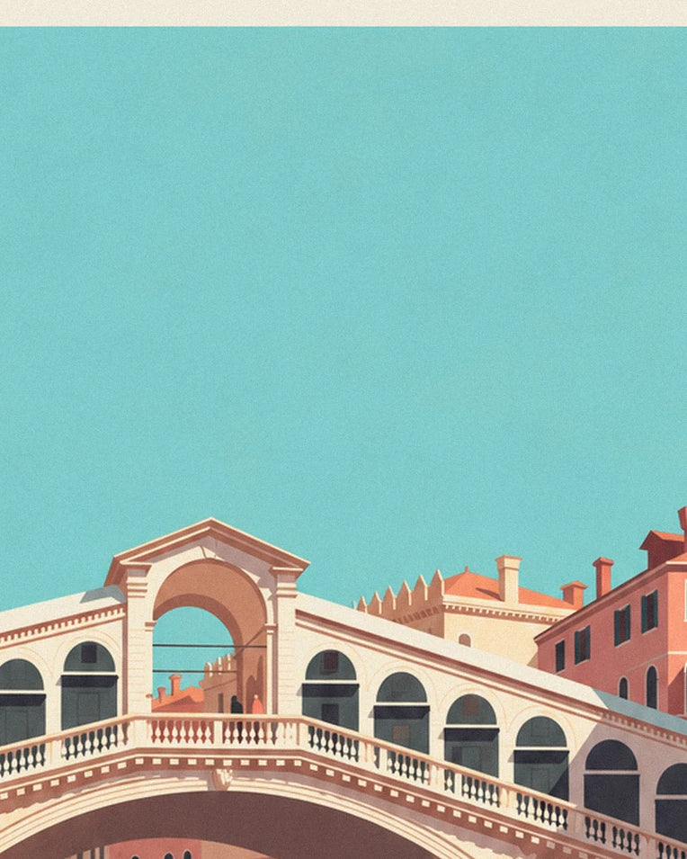 Poster Ponte di Rialto e gondola sul Canal Grande a Venezia: dettaglio in primo piano