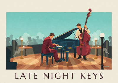 Poster pianista al pianoforte a coda in un jazz club: il poster intero