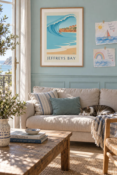 Poster surfista sull'onda di Jeffreys Bay: incorniciato alla parete