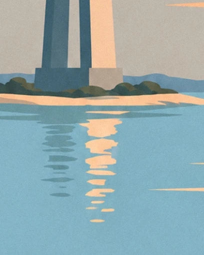 Les piles du pont de Saint-Nazaire et leurs reflets bleus et dorés dans l’estuaire