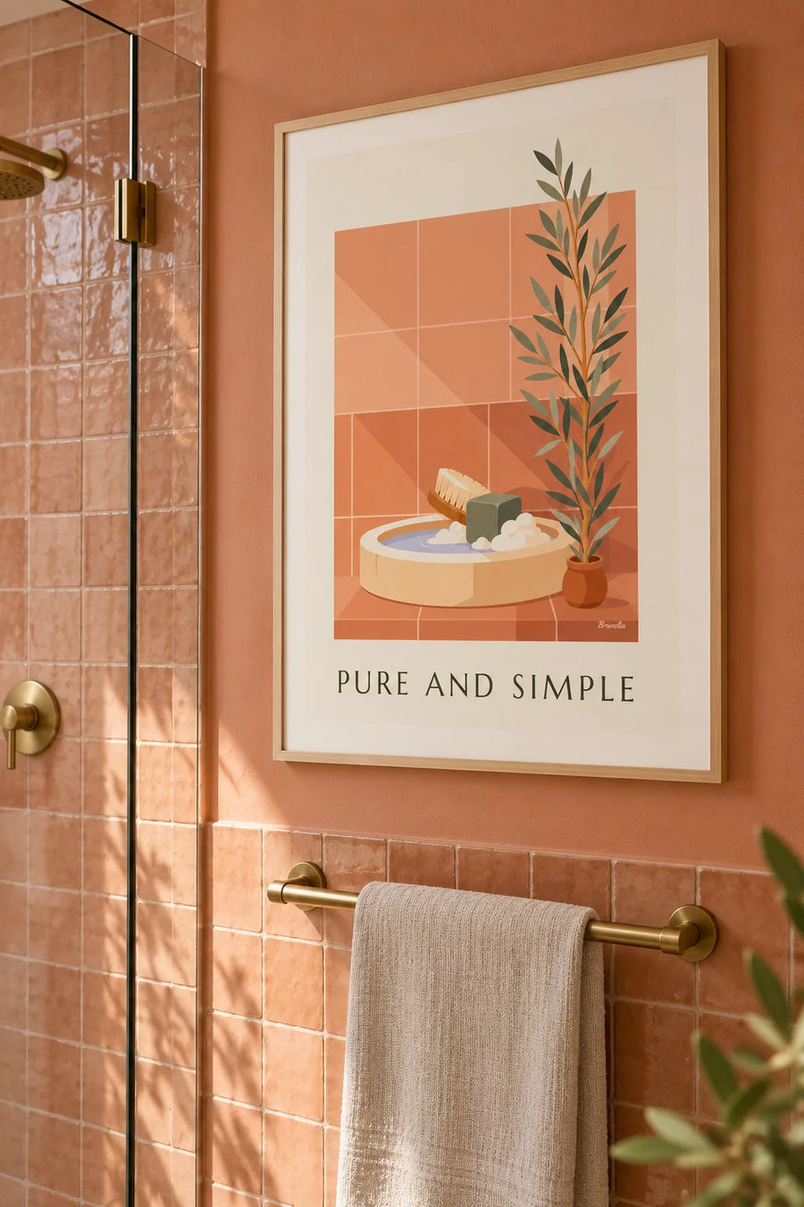 Poster cubo di sapone di Marsiglia e spazzola di legno: incorniciato alla parete