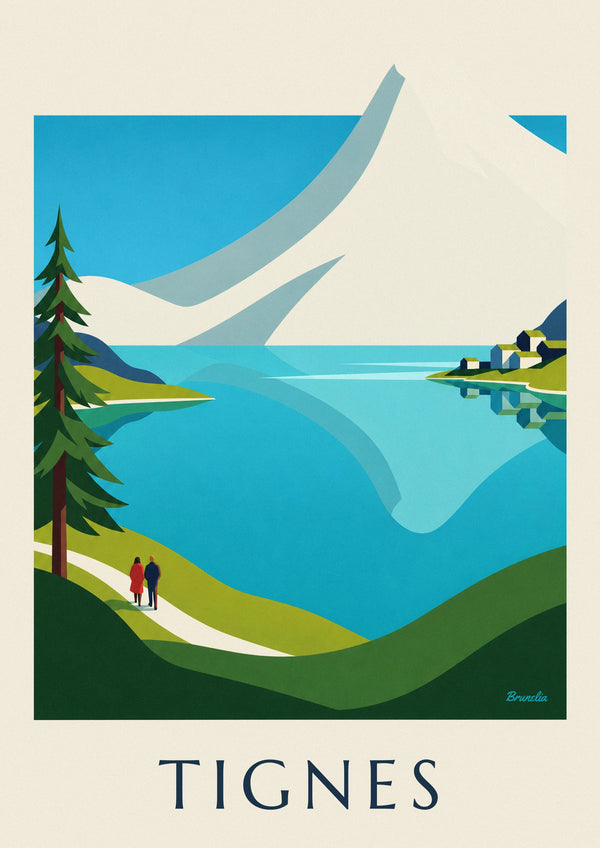 Poster lago di Tignes e cime innevate della Grande Motte