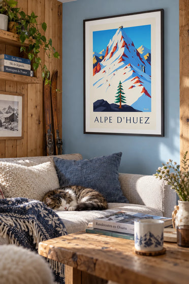 Affiche sommet du Pic Blanc et téléphérique à l'Alpe d'Huez : encadrée au mur