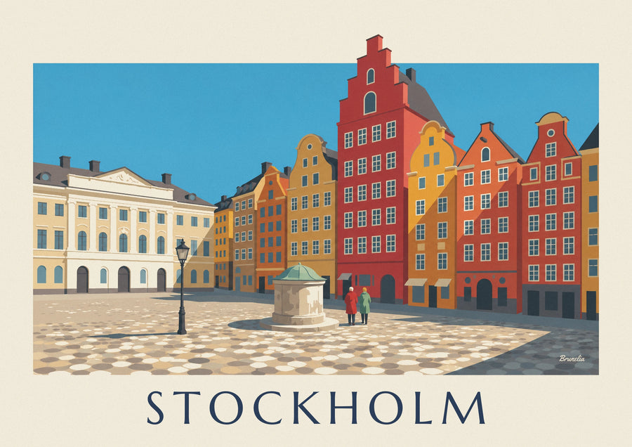 Poster facciate colorate di Stortorget a Gamla stan, Stoccolma