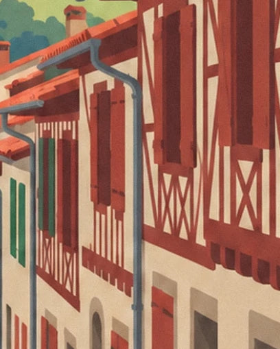 Les façades blanches d’Ainhoa aux colombages et volets rouges