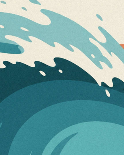La crête de la vague bleu profond coiffée d'une écume blanche et turquoise