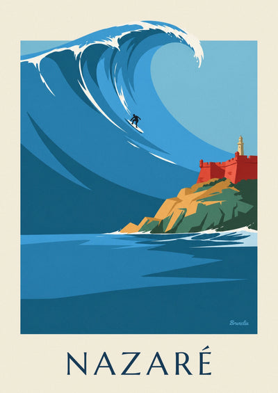 Poster Surfer auf der Riesenwelle von Nazaré in Portugal: das ganze Poster