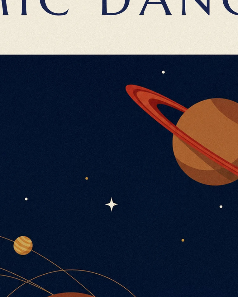 Poster Saturno e pianeti in orbita attorno al Sole su sfondo blu notte: dettaglio in primo piano