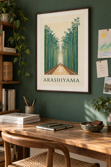 Poster sentiero della foresta di bambù di Arashiyama a Kyoto: incorniciato alla parete