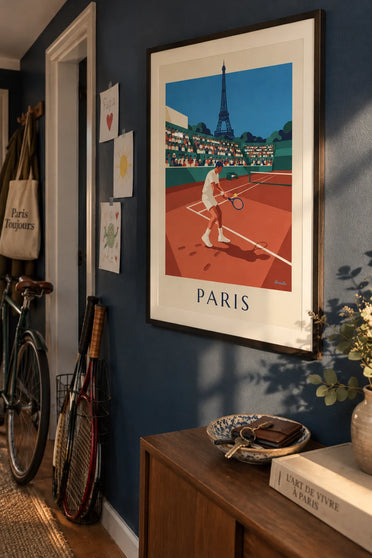 Poster di un tennista sulla terra battuta a Parigi: incorniciato a parete
