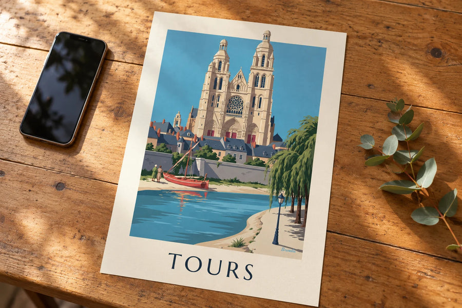 Poster cattedrale di Tours e rive della Loira: appoggiato su un tavolo