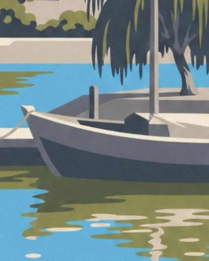 A rowing boat moored beside the Loire, beneath the branches of a willow
