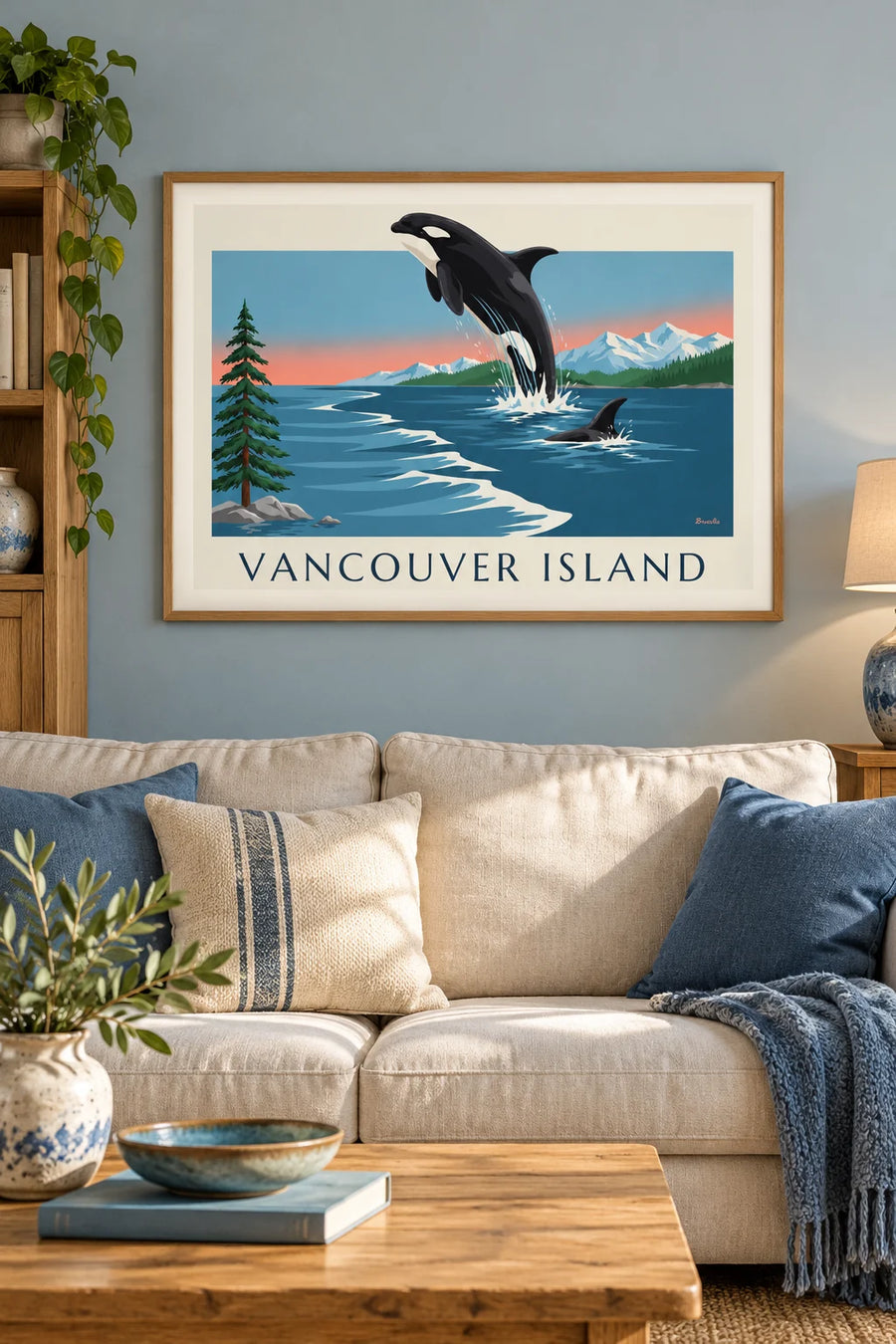 Poster Orca und Berge von Vancouver Island in Kanada: gerahmt an der Wand