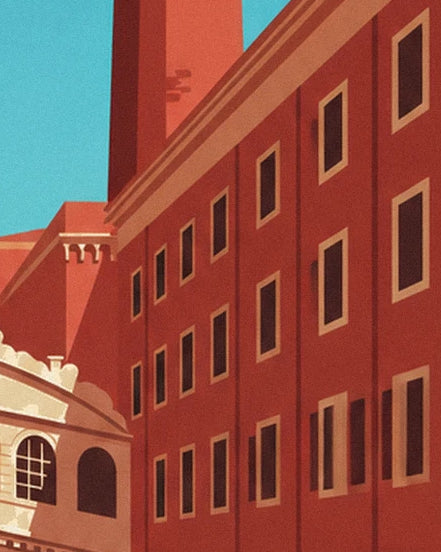 The brick red façade with cream-framed windows beside pont des Soupirs