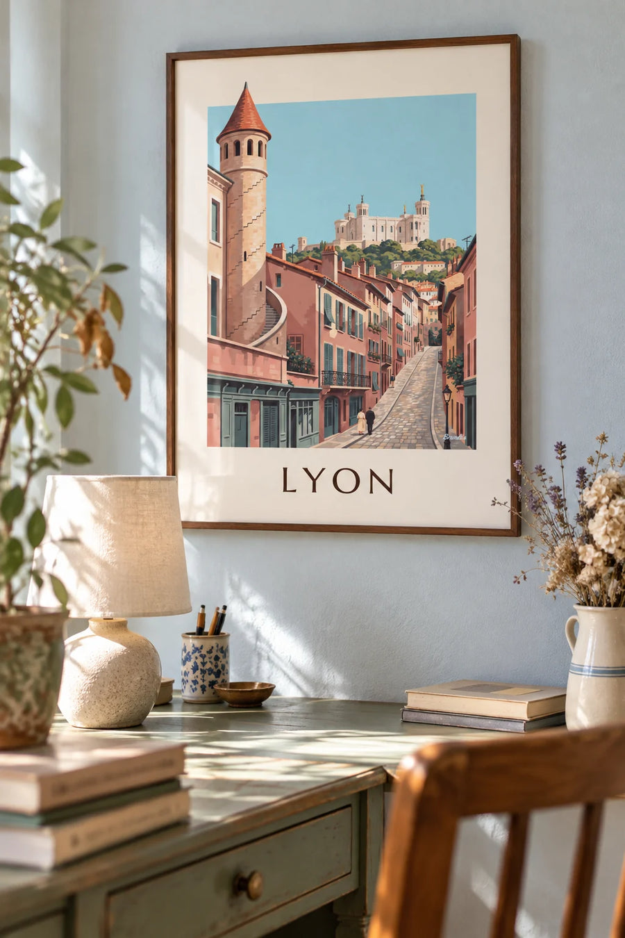 Affiche façades Renaissance du Vieux Lyon et Fourvière : encadrée au mur