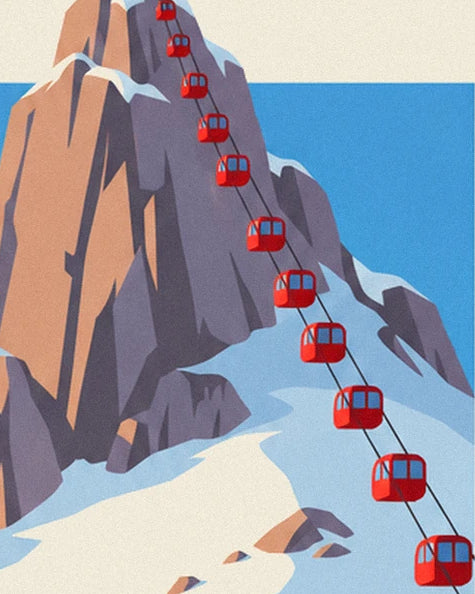 Les télécabines rouges le long des parois rocheuses enneigées de Courchevel