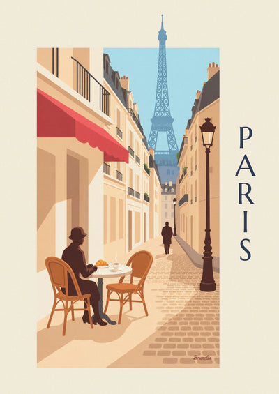 Poster Croissant und Kaffee auf einer Pariser Terrasse: das ganze Poster