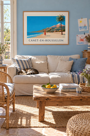 Poster donna in riva al mare a Canet-en-Roussillon: incorniciato al muro