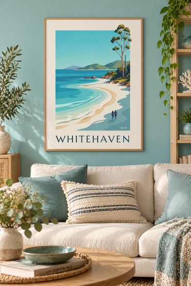 Poster Whitehaven Beach auf den Whitsundays in Australien : gerahmt an der Wand