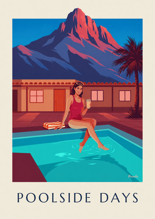 Poster Frau im Dachpool bei Sonnenuntergang: das ganze Poster