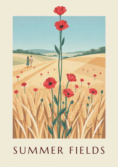 Poster rote Mohnblumen in einem Weizenfeld: das ganze Poster