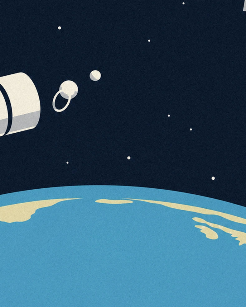 Poster stadi di un razzo che si separano sopra la Terra: dettaglio in primo piano