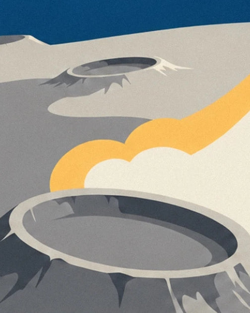 The grey craters of the Moon crossed by a yellow and white flame