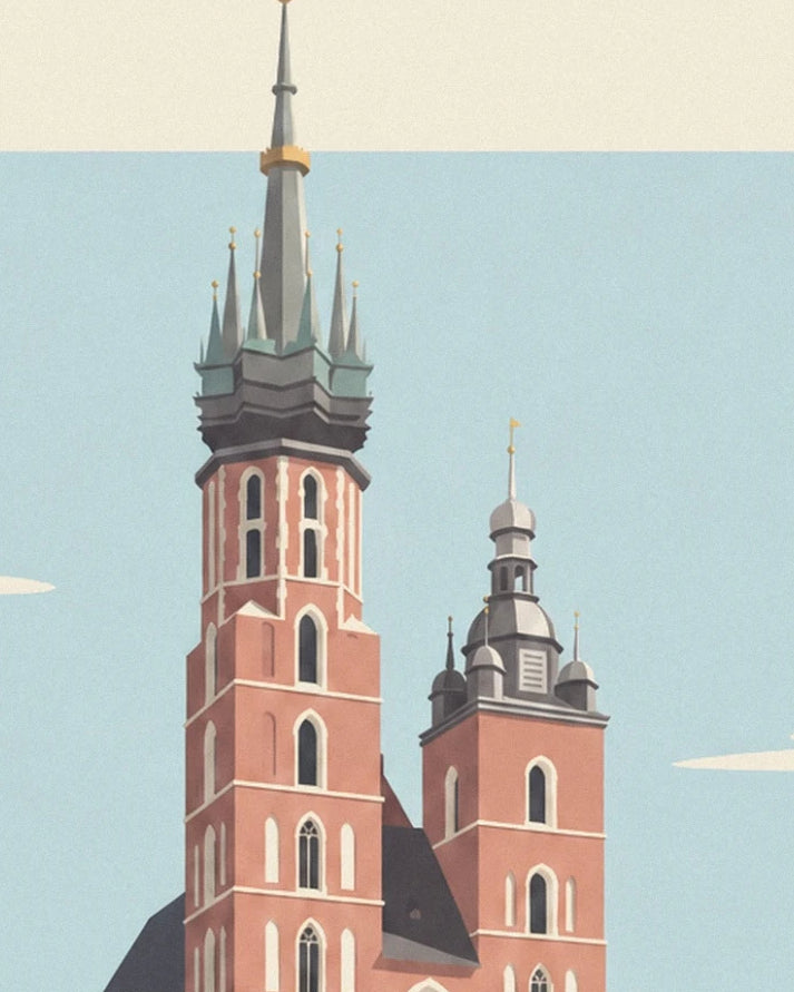 The 2 red-brick towers of the basilique Sainte-Marie against the blue sky