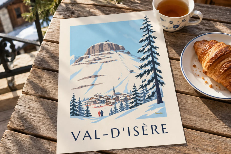 Poster Face de Bellevarde und olympische Abfahrt in Val-d'Isère: auf einem Tisch