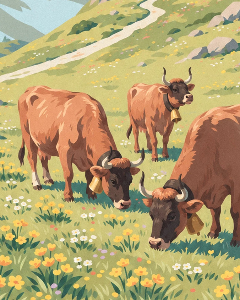 Poster Tarentaise-Kühe auf den Almen Savoyens: Detail in Nahaufnahme