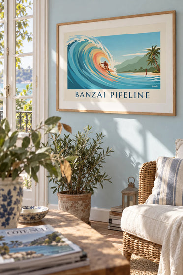 Poster Surfer an der Banzai Pipeline an der Nordküste von Oahu: gerahmt an der Wand