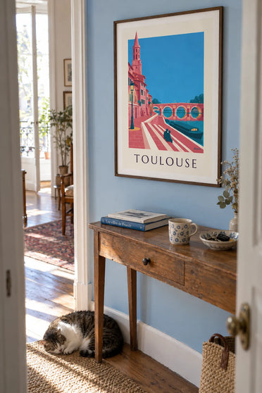 Poster Pont-Neuf e quai de la Daurade a Tolosa al crepuscolo: incorniciato alla parete