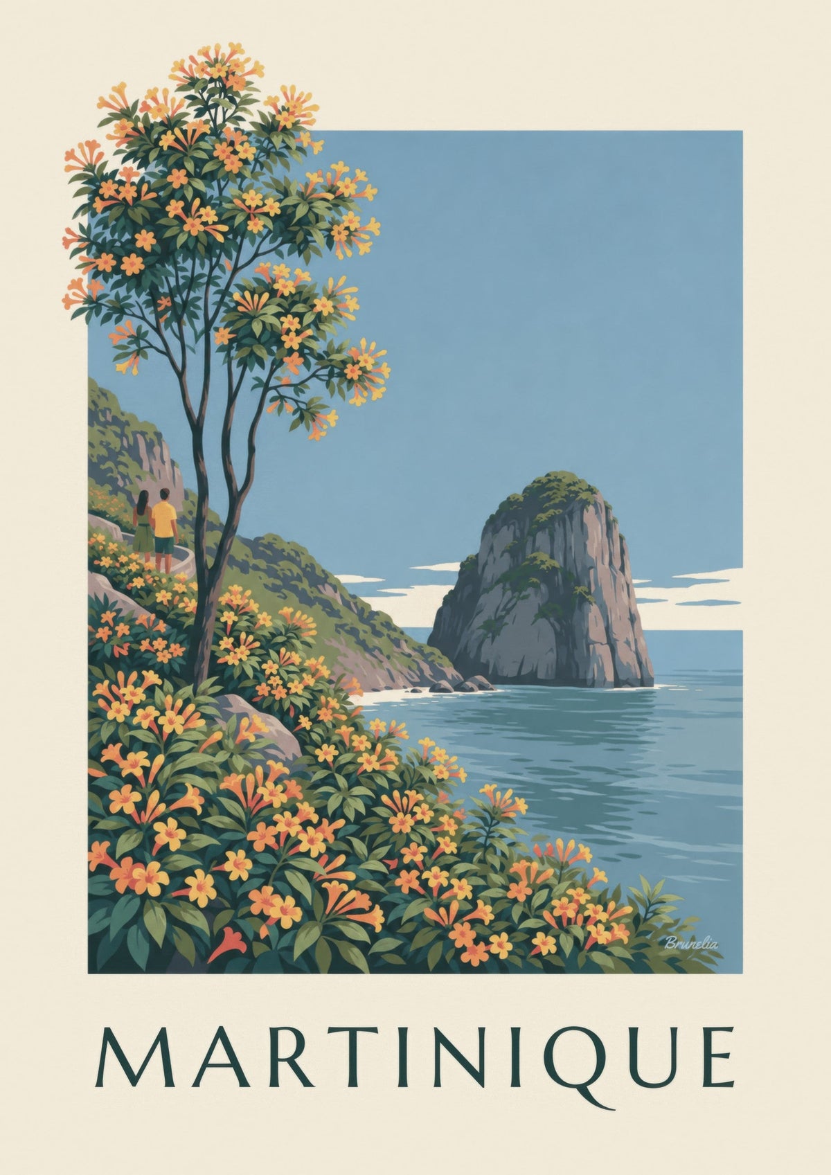 Affiche vintage du rocher du Diamant en Martinique