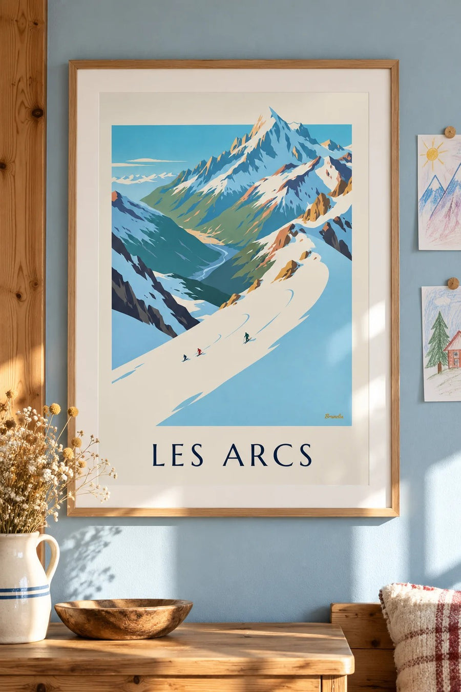 Affiche Les Arcs, Mont Blanc et piste de l'Aiguille Rouge : encadrée au mur
