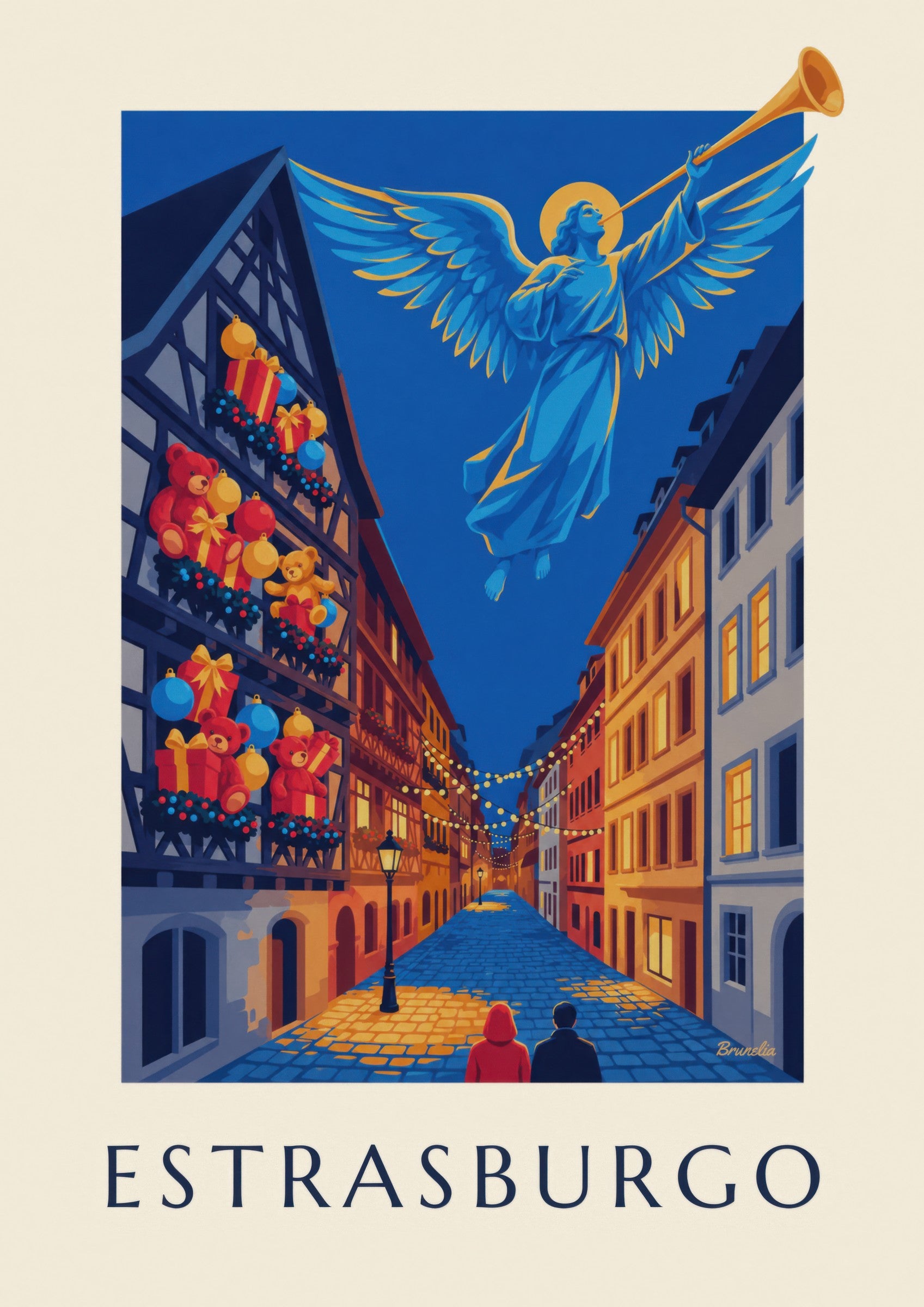 Affiche Strasburgo a Natale, angelo luminoso (titolo ESTRASBURGO): dettaglio in primo piano