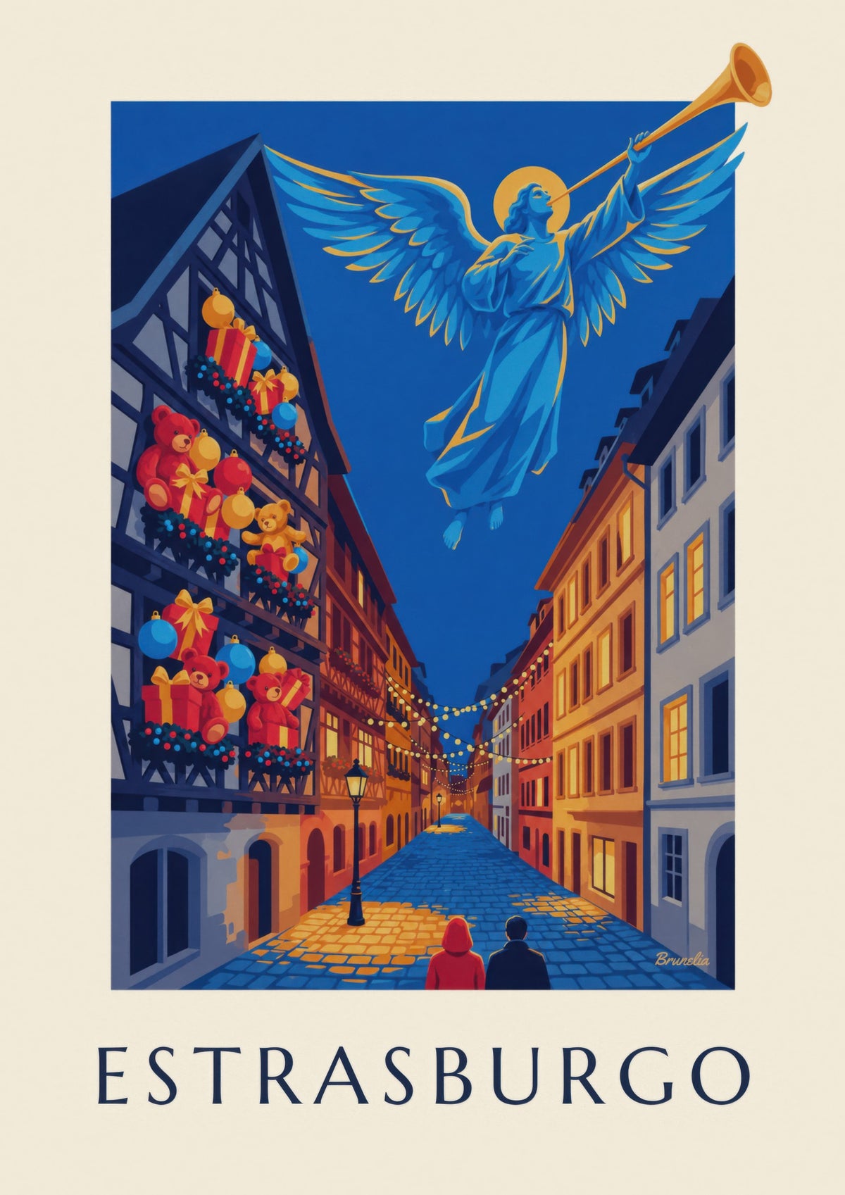 Affiche Strasburgo a Natale, angelo luminoso (titolo ESTRASBURGO)