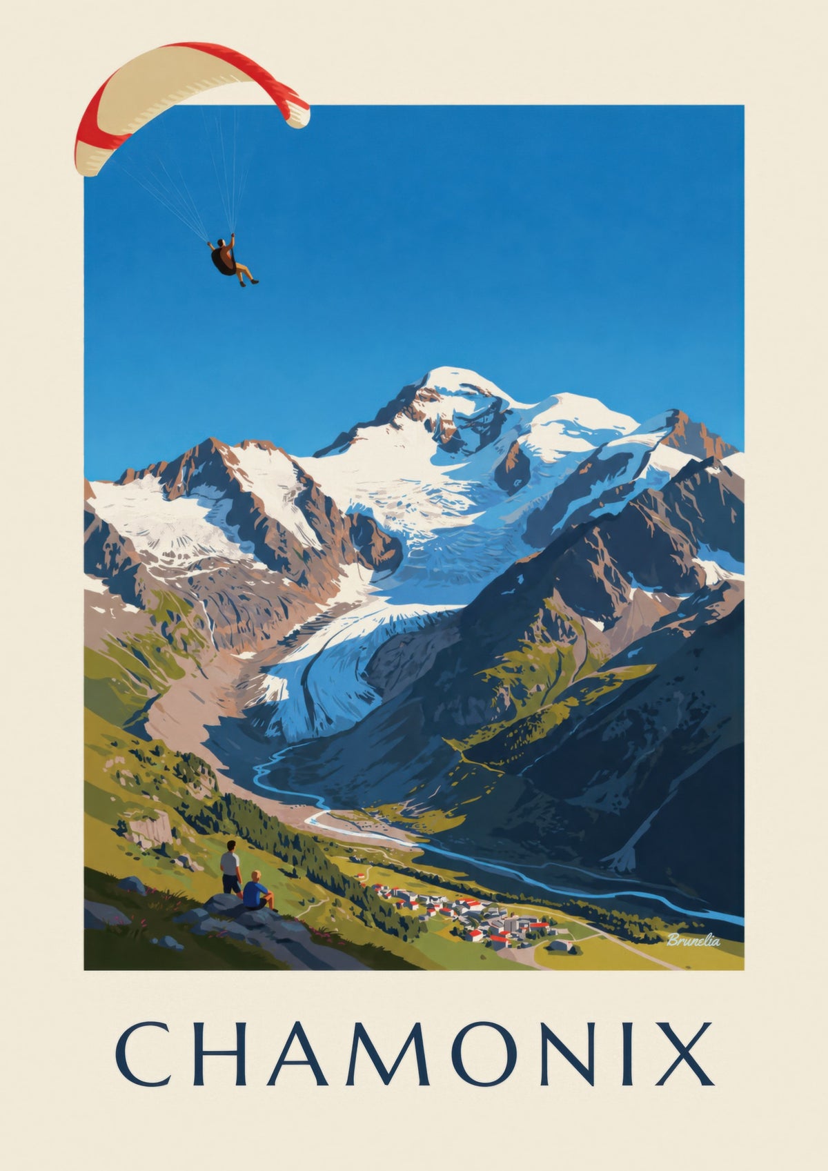 Affiche parapente à Chamonix et Mont-Blanc