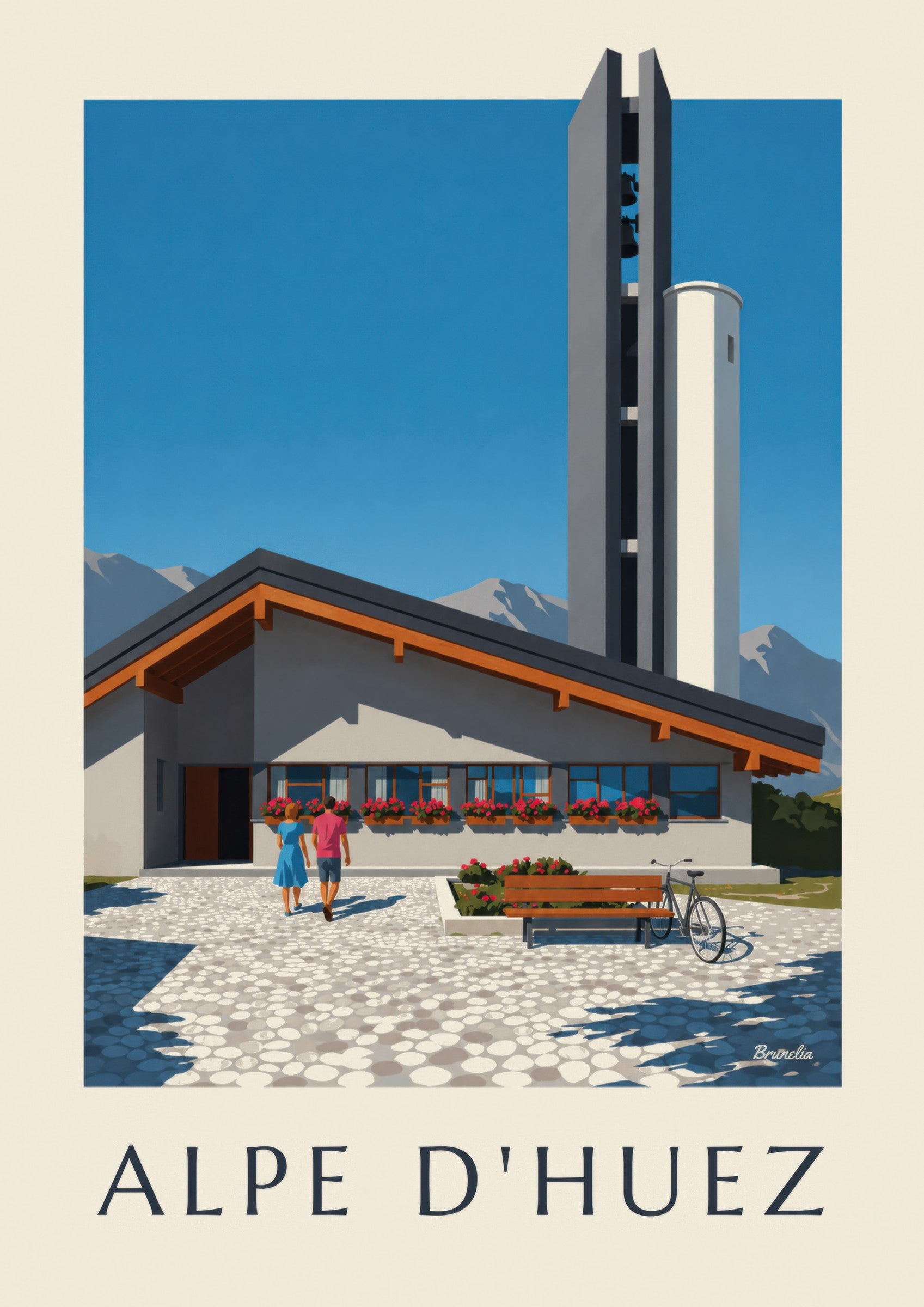 Affiche église Notre-Dame-des-Neiges Alpe d'Huez : détail en gros plan