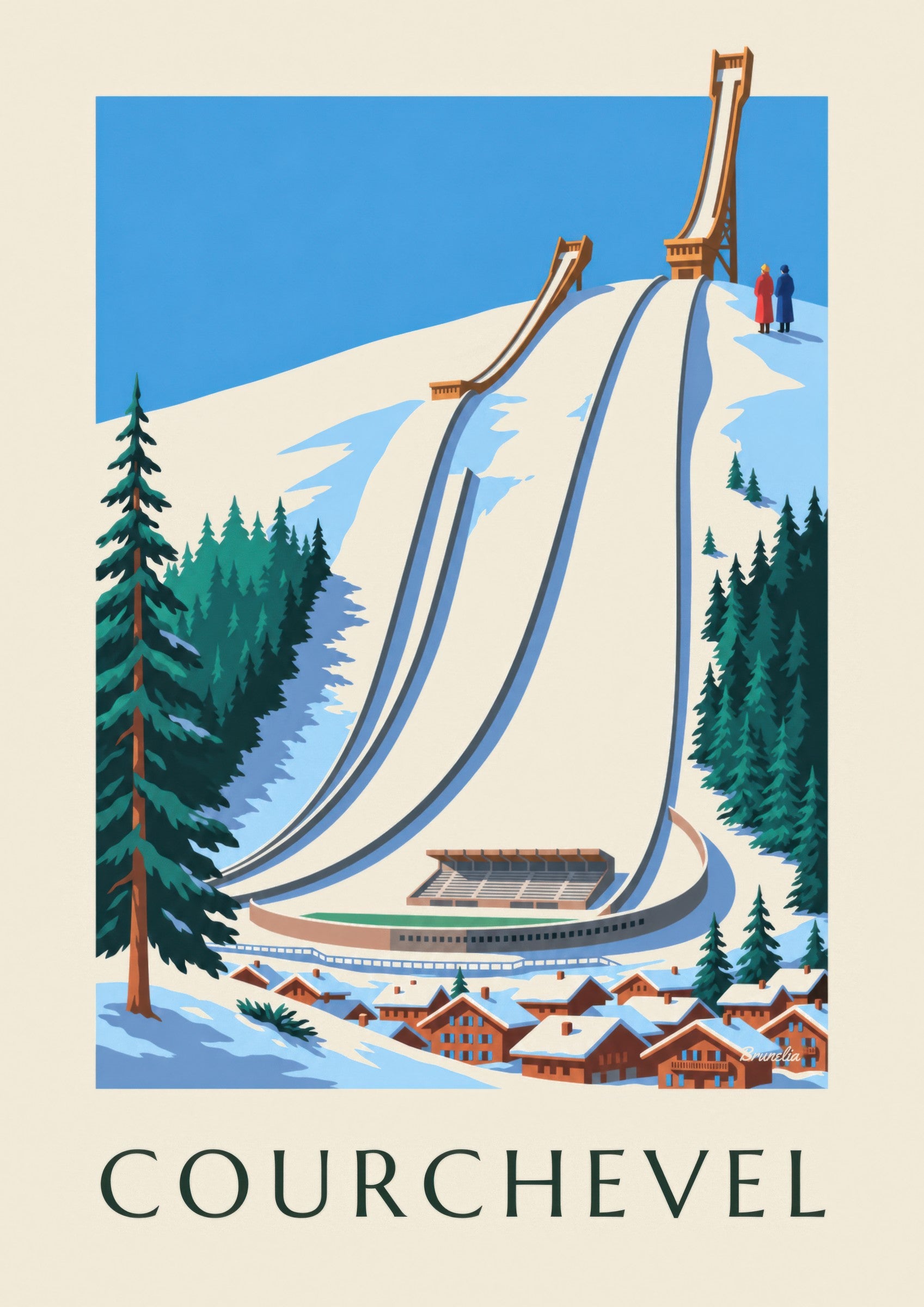 Affiche Courchevel, les tremplins du Praz sous la neige: Detail in Nahaufnahme