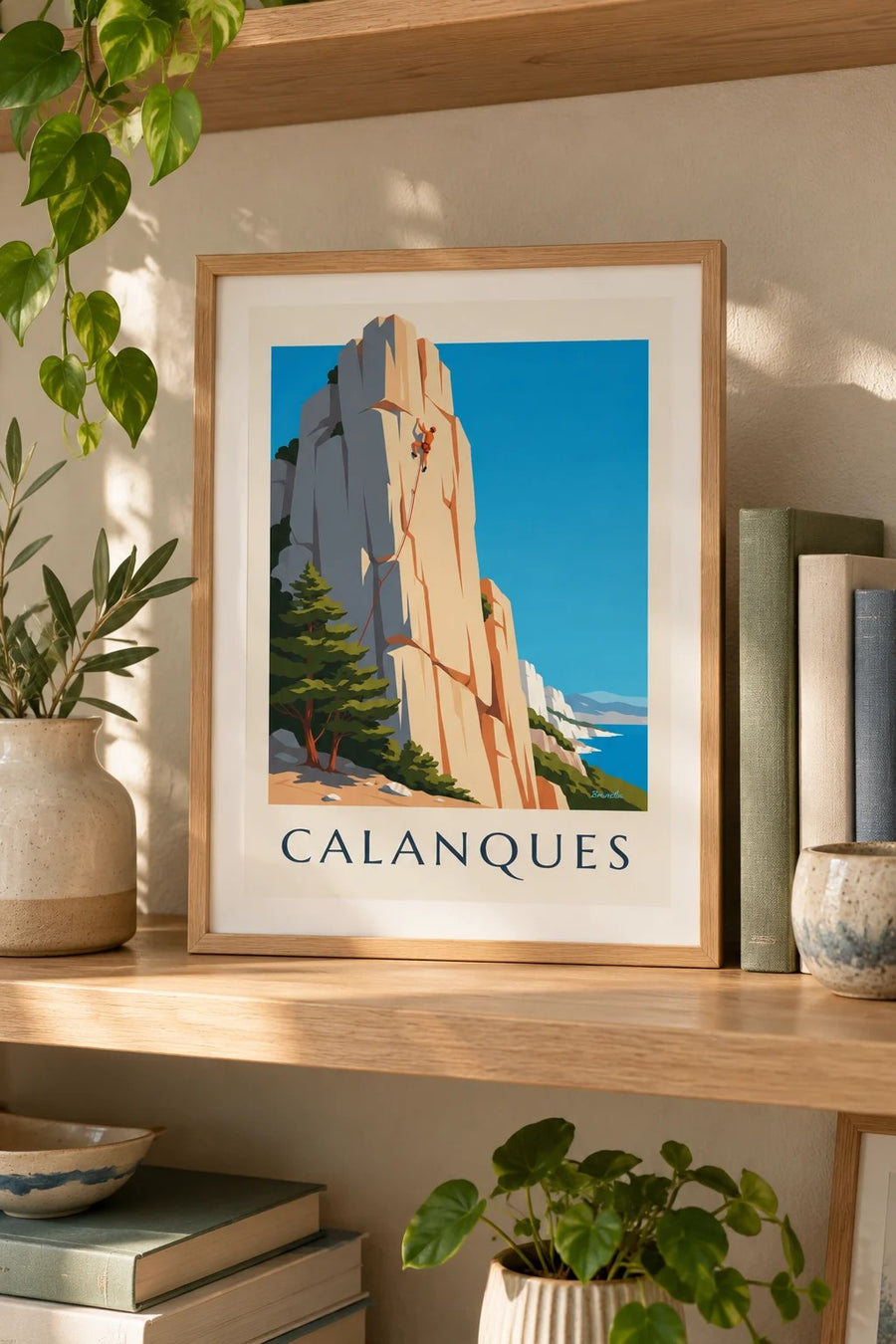 Affiche escalade dans les calanques de Marseille | Brunelia : petit format A4 encadré