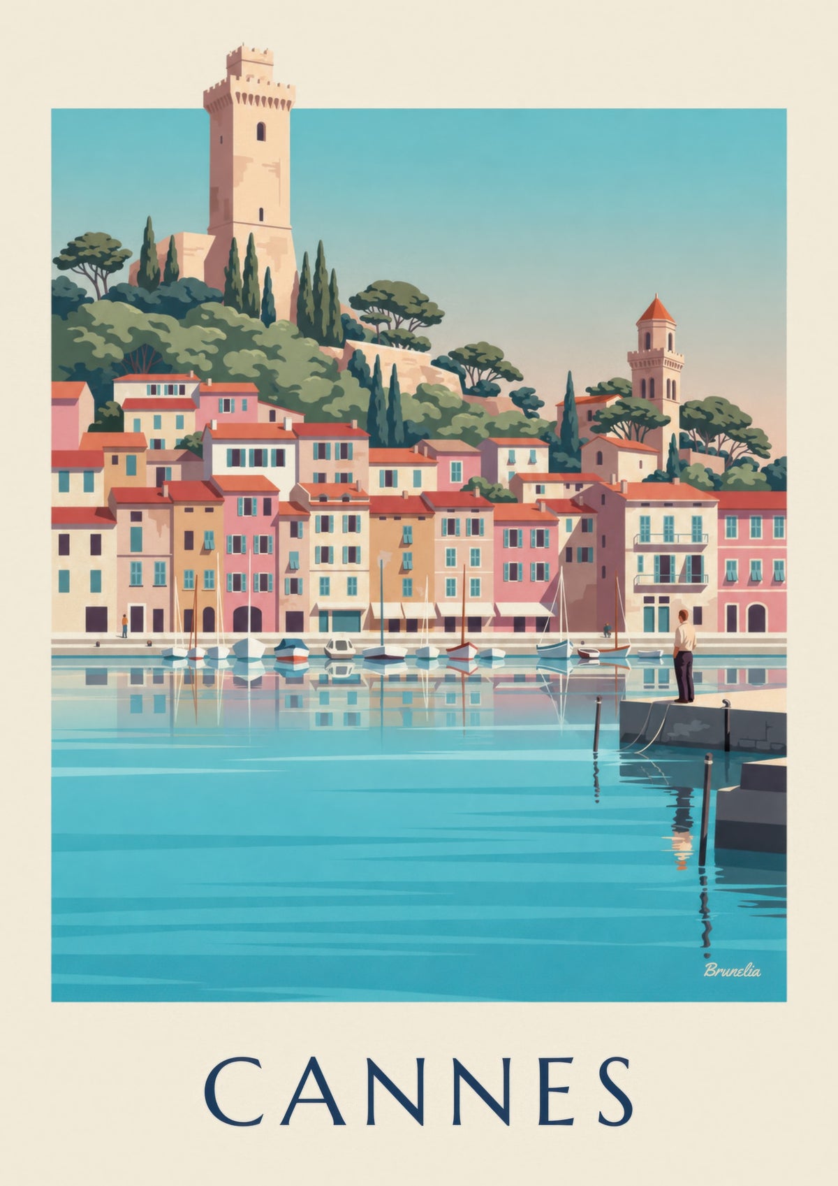 Stampa del Vieux-Port di Cannes e del Suquet