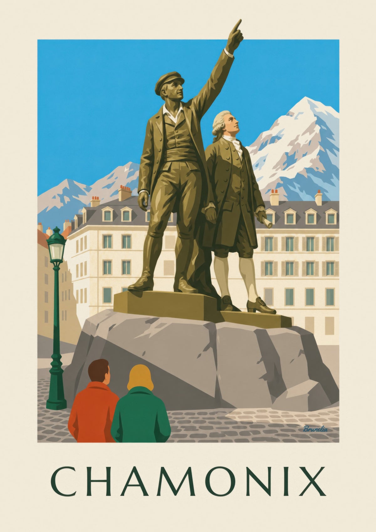 Stampa della statua di Balmat e Saussure a Chamonix
