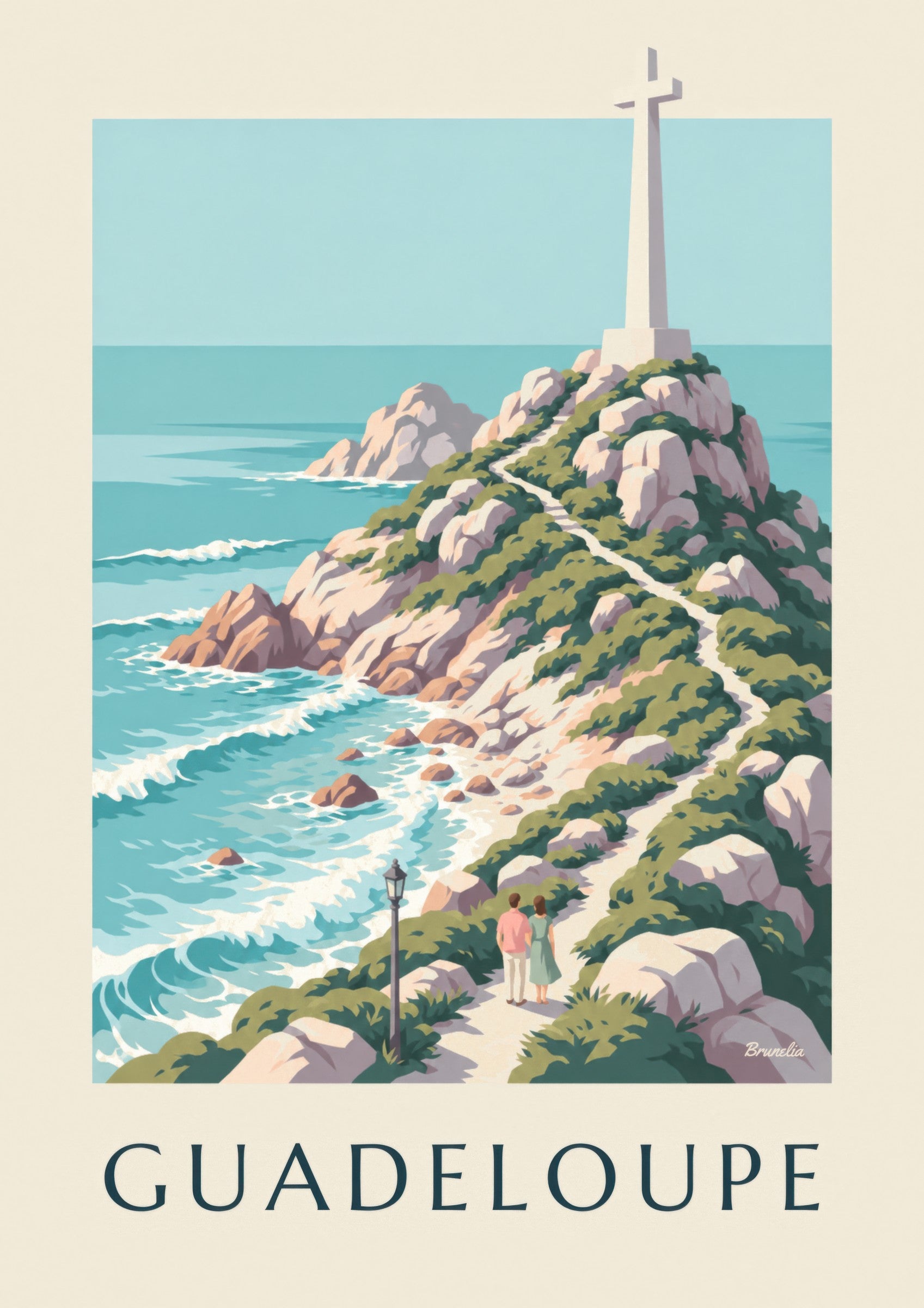 Affiche Guadeloupe Pointe des Châteaux et sa croix : détail en gros plan